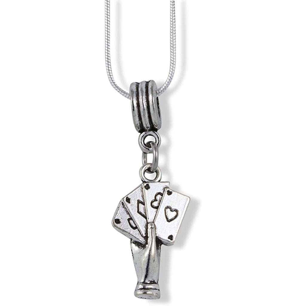 Hand with 4 Four Playing Cards Charm Snake Chain Necklace