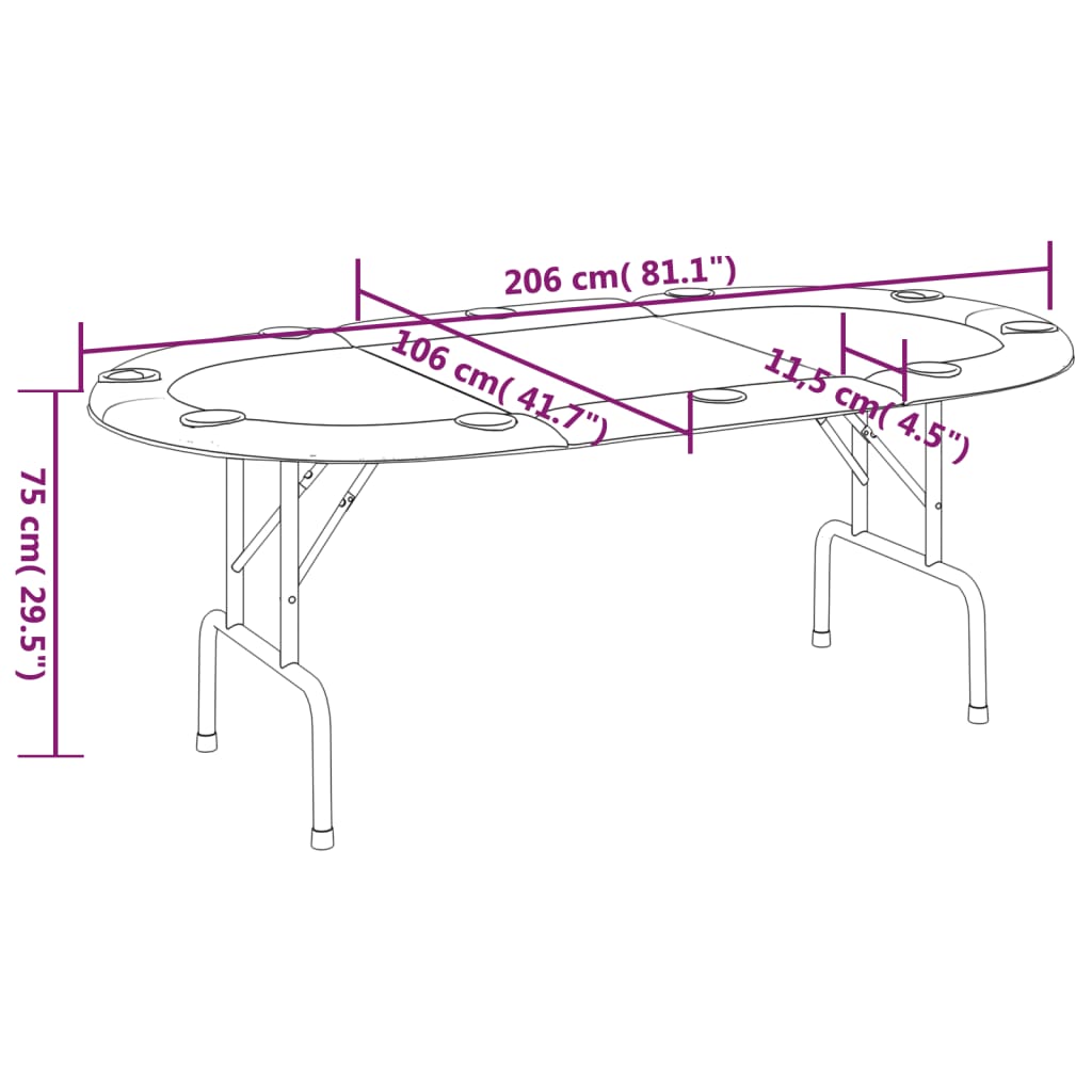 NNEVL 10-Player Folding Poker Table Blue 206x106x75 cm